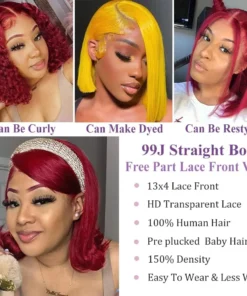Alternative view of 13x4 Lace Front Burgundy Bob Human Hair Wig 10-16 inches