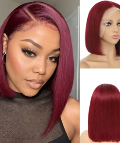 13x4 Lace Front Burgundy Bob Human Hair Wig 10-16 inches