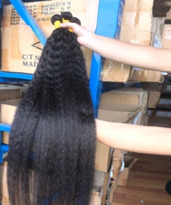 Alternative view of 3 Bundles Kinky Straight Peruvian Hair Virgin Remy Extensions For Women Coarse Yaki Weft