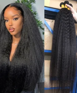3 Bundles Kinky Straight Peruvian Hair Virgin Remy Extensions For Women Coarse Yaki Weft