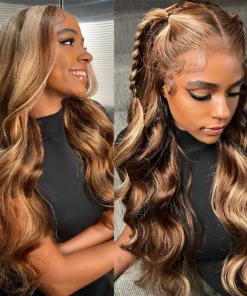 Alternative view of 100% Brazilian Human Hair Ombre Brown Lace Frontal Blond Body Wave Wig