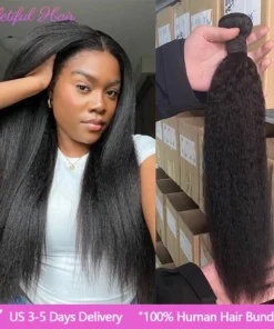 Kinky Straight Human Hair Bundles Yaki Brazilian Raw Human Hair Extensions for Women