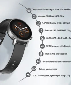 Alternative view of Ticwatch E3 Wear OS Smartwatch for Men and Women Snapdragon 4100 8GB ROM IP68 Waterproof Google Pay iOS and Android Compatible