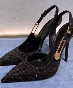 Luxury Rhinestones Sequined Buckle Women Pumps Elegant Pointed toe Slingbacks Stiletto High heels Spring Summer Fashion Shoes