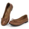 Women Ballet Flats Soft Breathable Working Shoes Snug Insole Bow-Knot Spring Slip-on Round Toe Wide Fits Walking Shoes