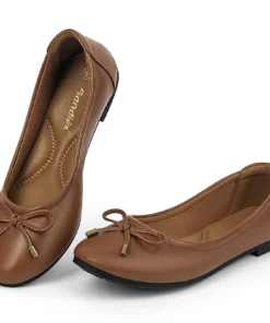 Women Ballet Flats Soft Breathable Working Shoes Snug Insole Bow-Knot Spring Slip-on Round Toe Wide Fits Walking Shoes