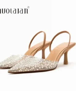 Alternative view of 2024 Fashion Summer Women High Heels Pearl Decoration Slingback Woman Pumps Pointed Toe High Heels Sandals Elegant Woman Shoes