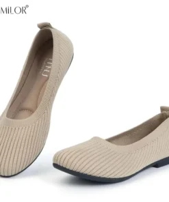 Samilor Knit Ballet Flat Shoes Round Toe Flats for Women Casual Slip on Shallow Shoes Office Boat Shoes Plus Size Moccasins