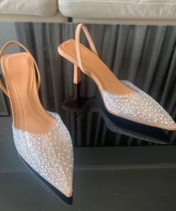 2024 Fashion Summer Women High Heels Pearl Decoration Slingback Woman Pumps Pointed Toe High Heels Sandals Elegant Woman Shoes