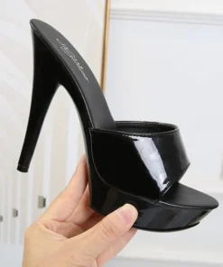 Womens Slippers Mule Patent Leather Sandals Sexy Fashion 13CM Slides Party Shoes for Woman Luxury Red Sandals Summer Comfortable