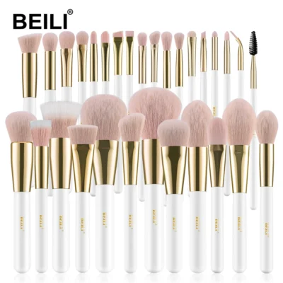BEILI Professional Makeup Brushes Sets Synthetic Hair Foundation Eyeshadow Powder Premium Beauty White Golden brochas maquillaj